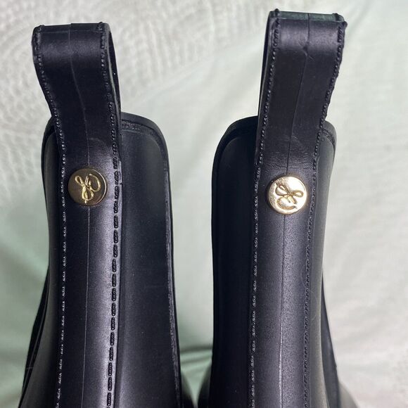 SAM EDELMAN Rain Boots Pull On Ankle Rubber Stretch Logo Womens Size 10 Black - Picture 6 of 6